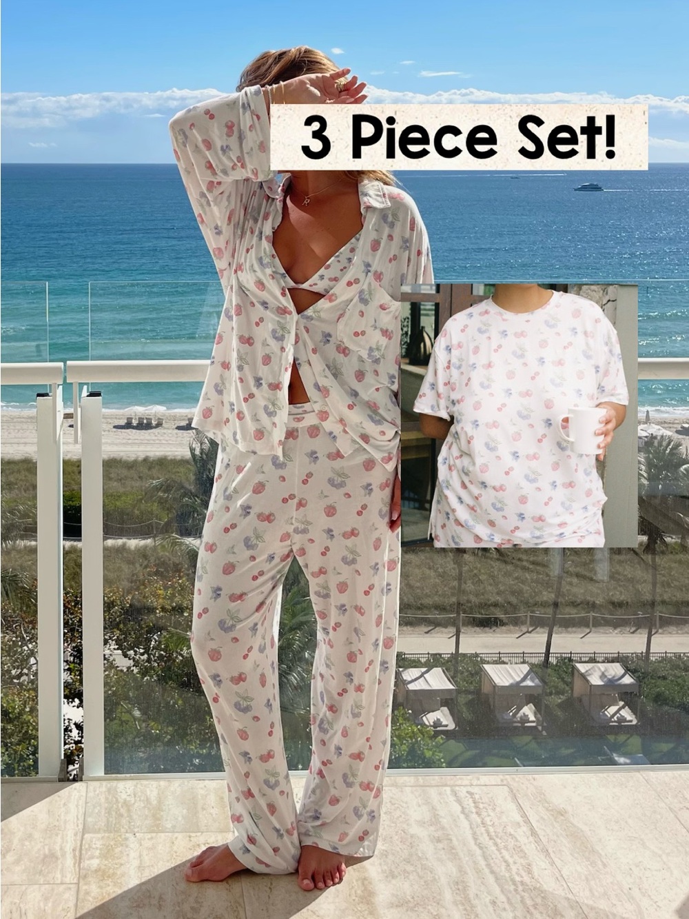 Djerf Avenue SET Summer Berries Long Sleeve Shirt, Short Sleeve, & Pajama Pants